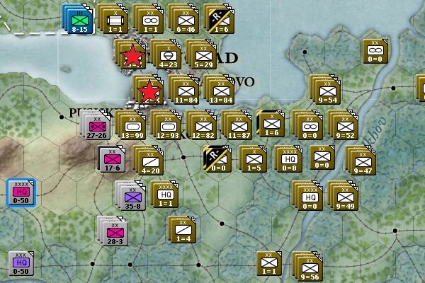 the red stars, appropriately, are the victory hexes stuck in the snow